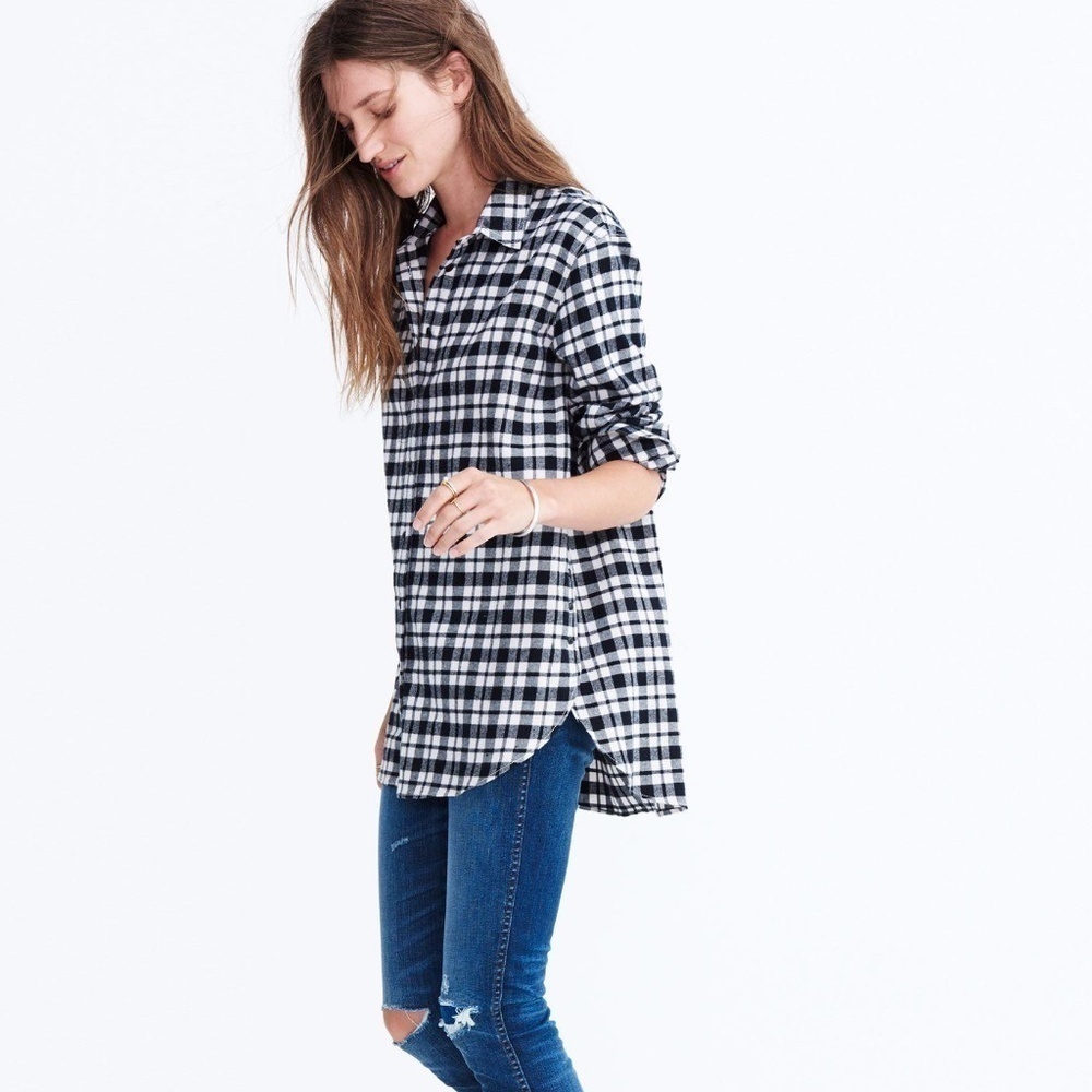 Madewell | Oversized Flannel Shirt Womens Size XS Black Plaid Button Front
